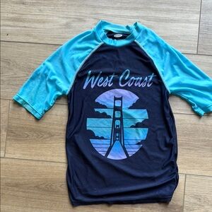 Old Navy Kids Swim Rash Guard with Blue and Black 'West Coast' Graphic